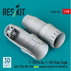 Reskit Rsu48-0630 1/48 F‑15I Raam F‑15K Slam Eagle late F100-PW-229 open exhaust nozzles for Revell kit 3D Printed