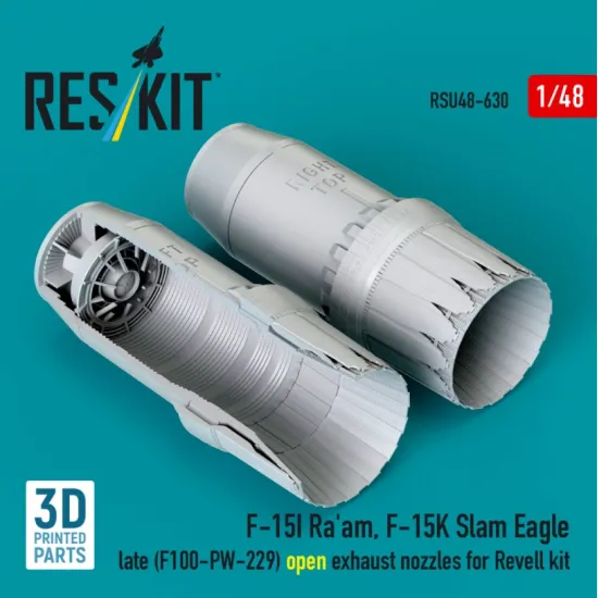 Reskit Rsu48-0630 1/48 F‑15I Raam F‑15K Slam Eagle late F100-PW-229 open exhaust nozzles for Revell kit 3D Printed