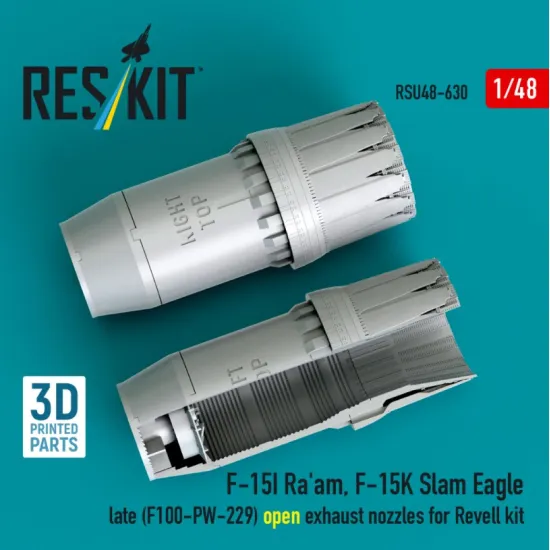 Reskit Rsu48-0630 1/48 F‑15I Raam F‑15K Slam Eagle late F100-PW-229 open exhaust nozzles for Revell kit 3D Printed