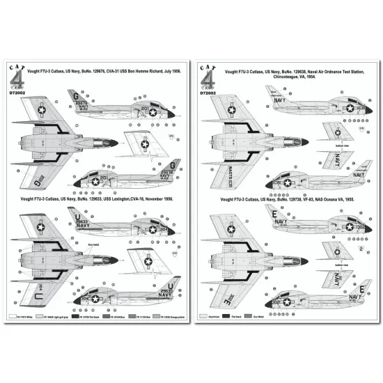 Cat4 D72002 1/72 Decal For Vought F7u-3 Cutlass Us Navy