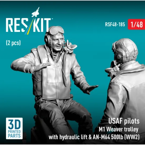 Reskit Rsf48-0185 1/48 Usaf Pilots 2 Pcs M1 Weaver Trolley With Hydraulic Lift An-m64 500lb Ww2 3d Printed