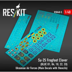 Reskit Rsb48-0005 1/48 Su-25 Frogfoot Clover Blue 01 04 10 22 33 Ukrainian Air Forces Main Decals With Stencils