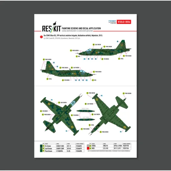 Reskit Rsb48-0006 1/48 Su-25 Frogfoot Clover Blue 03 05 41 45 Ukrainian Air Forces Main Decals With Stencils