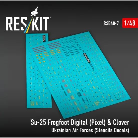 Reskit Rsb48-0007 1/48 Su-25 Frogfoot Digital Pixel Clover Ukrainian Air Forces Stencils Decals