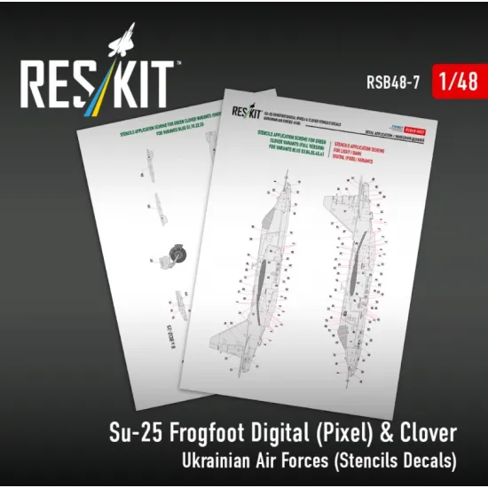 Reskit Rsb48-0007 1/48 Su-25 Frogfoot Digital Pixel Clover Ukrainian Air Forces Stencils Decals