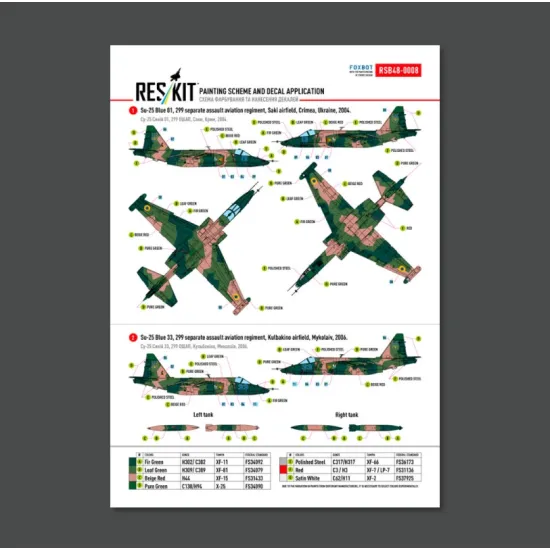 Reskit Rsb48-0008 1/48 Su-25 Frogfoot Geometric Blue 17 33 01 02 Ukrainian Air Forces Main Decals With Stencils