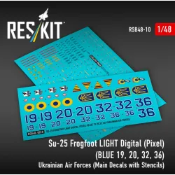 Reskit Rsb48-0010 1/48 Su-25 Frogfoot Light Digital Pixel Blue 19 20 32 36 Ukrainian Air Forces Main Decals With Stencils