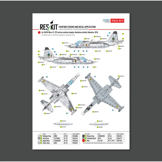 Reskit Rsb48-0010 1/48 Su-25 Frogfoot Light Digital Pixel Blue 19 20 32 36 Ukrainian Air Forces Main Decals With Stencils