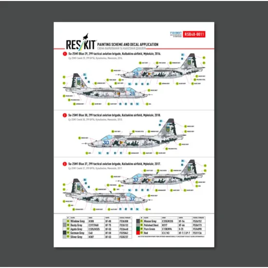 Reskit Rsb48-0011 1/48 Su-25 Frogfoot Dark Digital Pixel Blue 09 15 17 21 29 30 31 37 39 46 49 Ukrainian Air Forces Main Decals With Stencils
