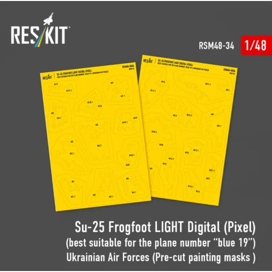 Reskit Rsm48-0034 1/48 Su-25 Frogfoot Light Digital Pixel Best Suitable For The Plane Number Blue 19 Ukrainian Air Forces Pre-cut Painting Masks