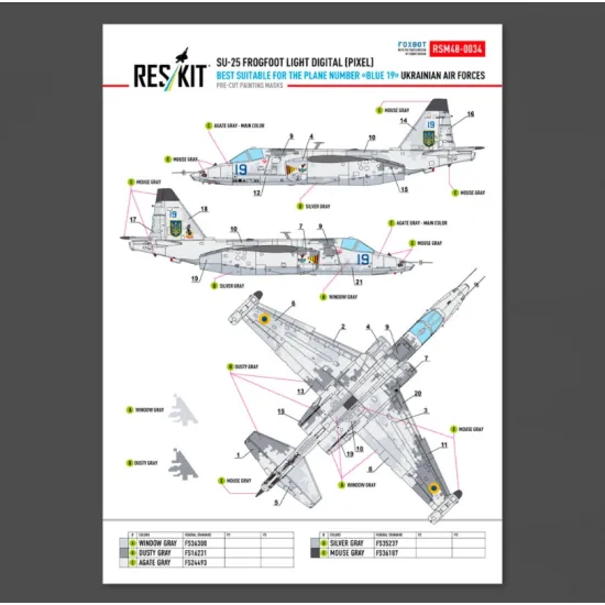 Reskit Rsm48-0034 1/48 Su-25 Frogfoot Light Digital Pixel Best Suitable For The Plane Number Blue 19 Ukrainian Air Forces Pre-cut Painting Masks