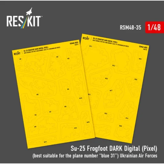 Reskit Rsm48-0035 1/48 Su-25 Frogfoot Dark Digital Pixel Best Suitable For The Plane Number Blue 31 Ukrainian Air Forces Pre-cut Painting Masks
