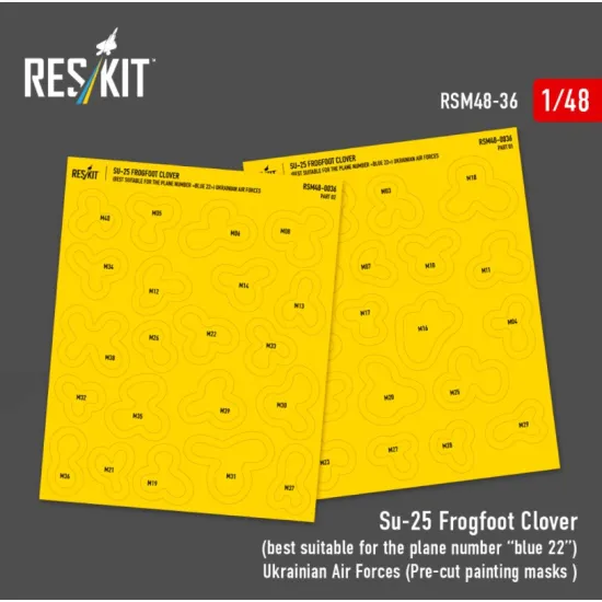 Reskit Rsm48-0036 1/48 Su-25 Frogfoot Clover Best Suitable For The Plane Number Blue 22 Ukrainian Air Forces Pre-cut Painting Masks