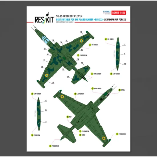 Reskit Rsm48-0036 1/48 Su-25 Frogfoot Clover Best Suitable For The Plane Number Blue 22 Ukrainian Air Forces Pre-cut Painting Masks