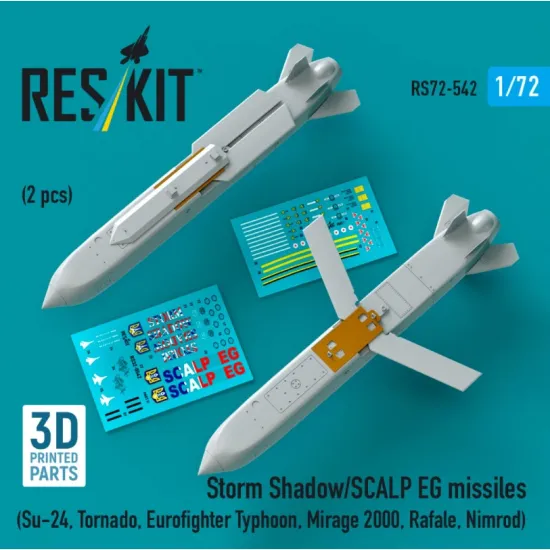 Reskit Rs72-0542 1/72 Storm Shadow/Scalp Eg Missiles 2 Pcs Su-24 Tornado Eurofighter Typhoon Mirage 2000 Rafale Nimrod 3d Printed