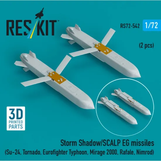 Reskit Rs72-0542 1/72 Storm Shadow/Scalp Eg Missiles 2 Pcs Su-24 Tornado Eurofighter Typhoon Mirage 2000 Rafale Nimrod 3d Printed