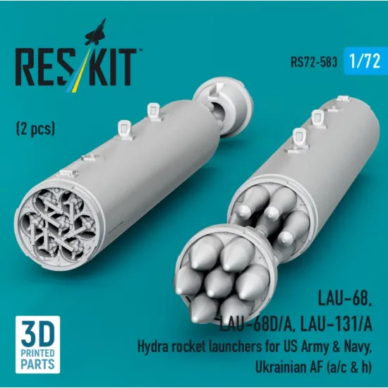 Reskit Rs72-0583 1/72 Lau-68 Lau-68d/A Lau-131/A Hydra Rocket Launchers For Us Army Navy Ukrainian Af A/C H 2 Pcs 3d Printed