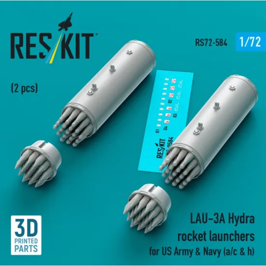 Reskit Rs72-0584 1/72 Lau-3a Hydra Rocket Launchers For Us Army Navy A/C H 2pcs 3d Printed