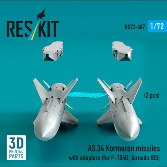 Reskit Rs72-0607 1/72 As 34 Kormoran Missiles With Adapters 2 Pcs For F-104g Tornado Ids 3d Printed