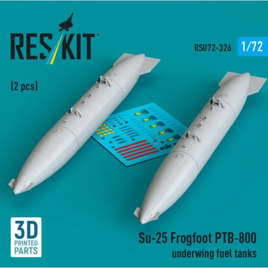 Reskit Rsu72-0326 1/72 Su-25 Frogfoot Ptb-800 Underwing Fuel Tanks 2 Pcs 3d Printed