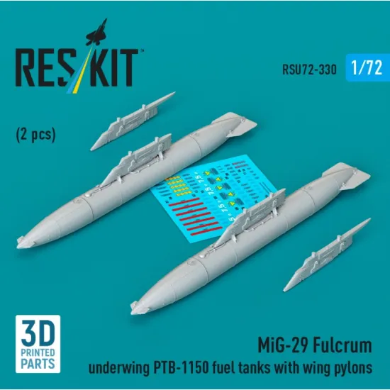 Reskit Rsu72-0330 1/72 Mig-29 Fulcrum Underwing Ptb-1150 Fuel Tanks With Wing Pylons 2 Pcs 3d Printed