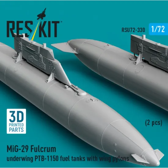 Reskit Rsu72-0330 1/72 Mig-29 Fulcrum Underwing Ptb-1150 Fuel Tanks With Wing Pylons 2 Pcs 3d Printed