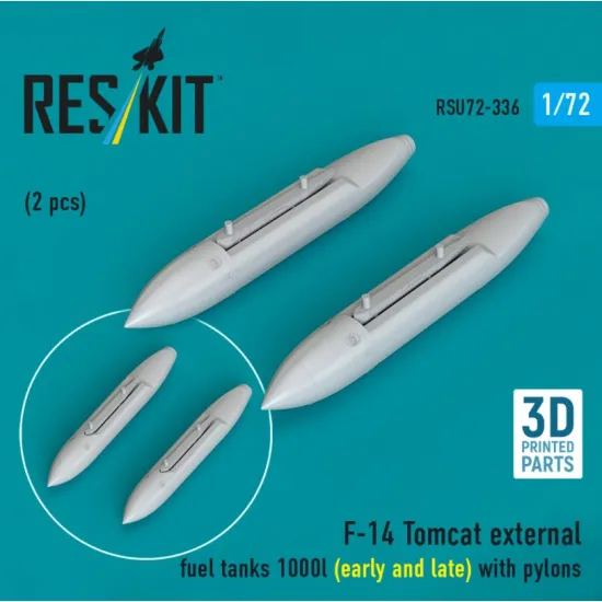 Reskit Rsu72-0336 1/72 F-14 Tomcat External Fuel Tanks 1000l Early And Late With Pylons 2 Pcs 3d Printed