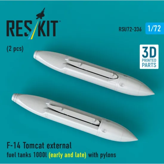 Reskit Rsu72-0336 1/72 F-14 Tomcat External Fuel Tanks 1000l Early And Late With Pylons 2 Pcs 3d Printed