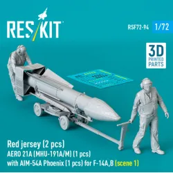 Reskit Rsf72-0094 1/72 Red Jersey 2 Pcs Aero 21a Mhu-191a/M 1 Pcs With Aim-54a Phoenix 1 Pcs For F-14a B Scene 1 3d Printed