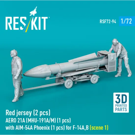 Reskit Rsf72-0094 1/72 Red Jersey 2 Pcs Aero 21a Mhu-191a/M 1 Pcs With Aim-54a Phoenix 1 Pcs For F-14a B Scene 1 3d Printed