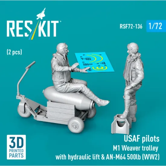 Reskit Rsf72-0136 1/72 Usaf Pilots 2pcs M1 Weaver Hydraulic Bomb Lift An-m64 500lb Ww2 3d Printed