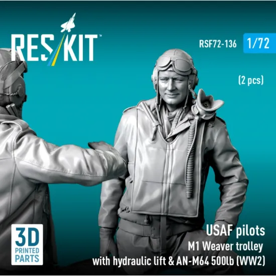 Reskit Rsf72-0136 1/72 Usaf Pilots 2pcs M1 Weaver Hydraulic Bomb Lift An-m64 500lb Ww2 3d Printed