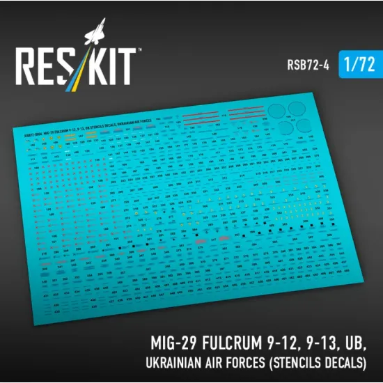 Reskit Rsb72-0004 1/72 Mig-29 Fulcrum 9-12 9-13 Ub Ukrainian Air Forces Stencils Decals