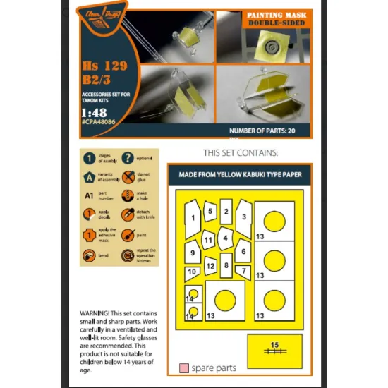 Clear Prop Cpa48086 1/48 Hhs 129b2/3 Double-sided Painting Mask On Yellow Kabuki Paper For Takom Kit