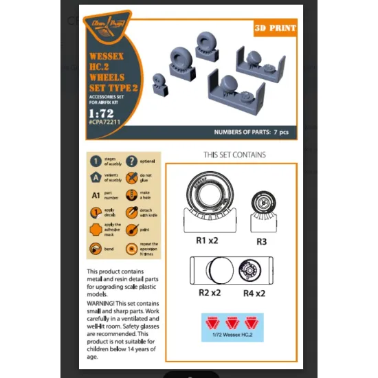 Clear Prop Cpa72211 1/72 Wessex Hc 2 Wheel Set Type 2 For Airfix Kit 3d Print