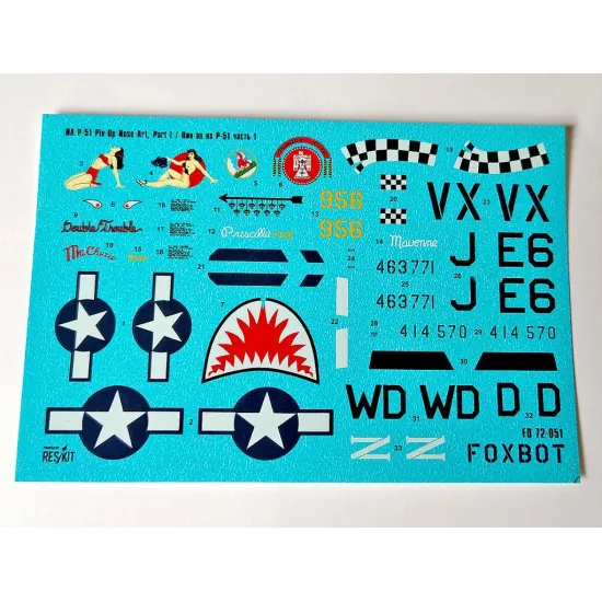 Foxbot 72-051 1/72 North American P-51 Mustang Nose Art Part 1 And Stencils For Academy Arma Hobby Az Model Airfix Brengun Eduard Hasegawa Heller Hobbyboss Revell Italeri Kp Monogram Special Hobby Tamiya Kits