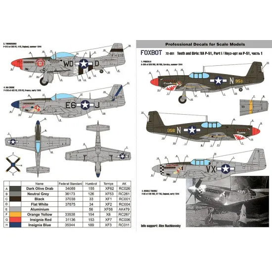 Foxbot 72-051 1/72 North American P-51 Mustang Nose Art Part 1 And Stencils For Academy Arma Hobby Az Model Airfix Brengun Eduard Hasegawa Heller Hobbyboss Revell Italeri Kp Monogram Special Hobby Tamiya Kits