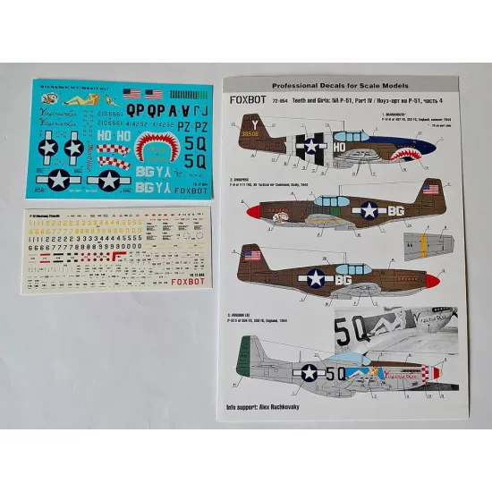 Foxbot 72-054 1/72 North American P-51 Mustang Nose Art Part 4 And Stencils For Academy Arma Hobby Az Model Airfix Brengun Eduard Hasegawa Heller Hobbyboss Revell Italeri Kp Monogram Special Hobby Tamiya Kits