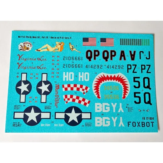 Foxbot 72-054 1/72 North American P-51 Mustang Nose Art Part 4 And Stencils For Academy Arma Hobby Az Model Airfix Brengun Eduard Hasegawa Heller Hobbyboss Revell Italeri Kp Monogram Special Hobby Tamiya Kits