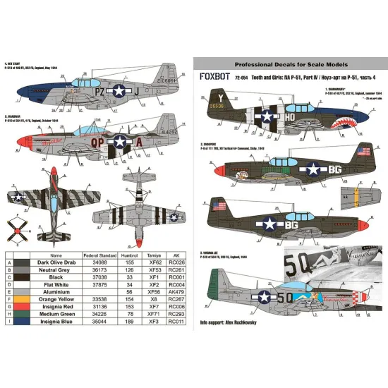 Foxbot 72-054 1/72 North American P-51 Mustang Nose Art Part 4 And Stencils For Academy Arma Hobby Az Model Airfix Brengun Eduard Hasegawa Heller Hobbyboss Revell Italeri Kp Monogram Special Hobby Tamiya Kits