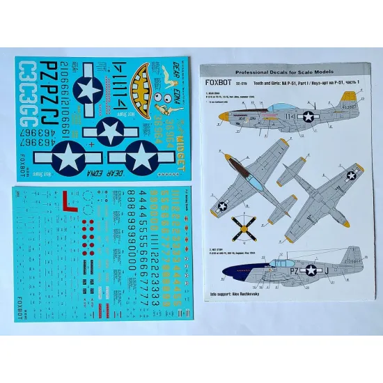Foxbot 32-015a 1/32 North American P-51 Mustang Nose Art Part 1 And Stencils For Academy Cyber Hobby Dragon Hasegawa Hobbycraft Monogram Revell Tamiya Trumpete Zoukei-mura Kits