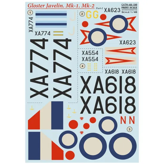 Print Scale 48-198 1/48 Decal For Gloster Javelin Mk-1 Mk-2 Part 2 The Complete Set 2 Leaf