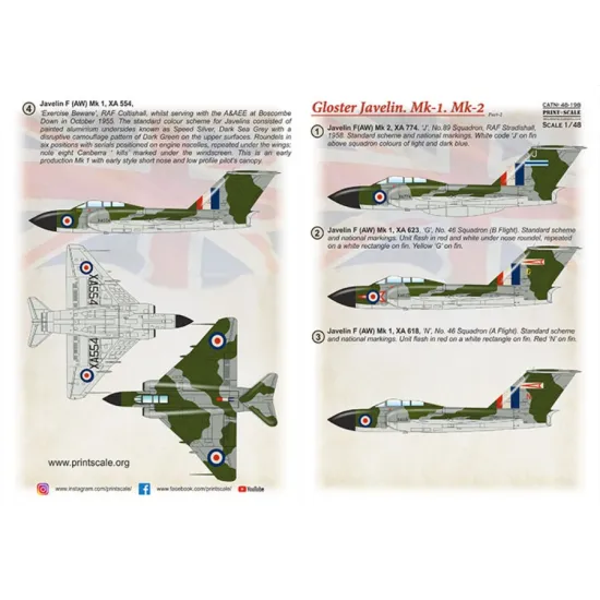 Print Scale 48-198 1/48 Decal For Gloster Javelin Mk-1 Mk-2 Part 2 The Complete Set 2 Leaf