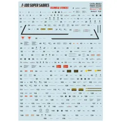 Print Scale 48-221 1/48 Decal For F-100 Super Sabre Technical Stencils 2 Leaf