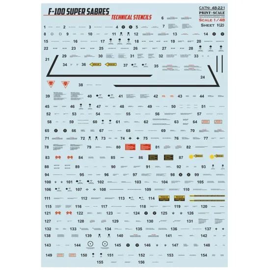 Print Scale 48-221 1/48 Decal For F-100 Super Sabre Technical Stencils 2 Leaf
