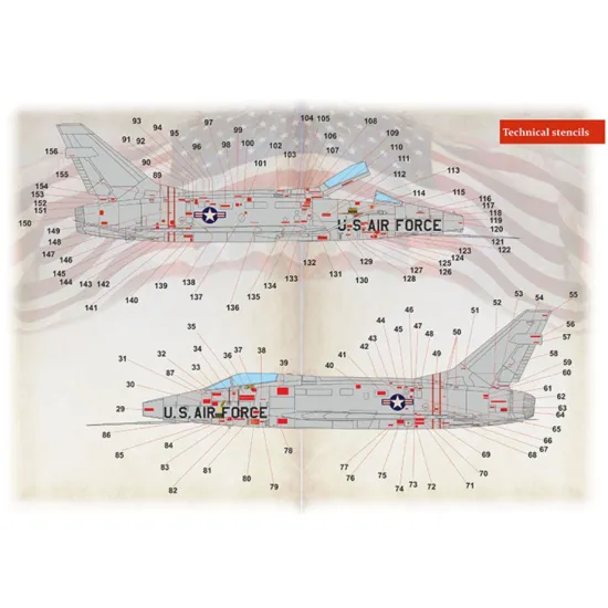 Print Scale 48-221 1/48 Decal For F-100 Super Sabre Technical Stencils 2 Leaf