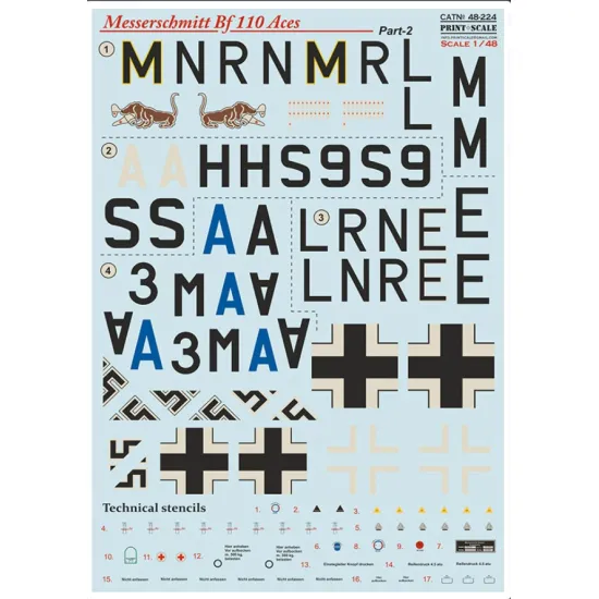 Print Scale 48-224 1/48 Decal For Messerschmitt Bf-110 Zerstorer Part 2