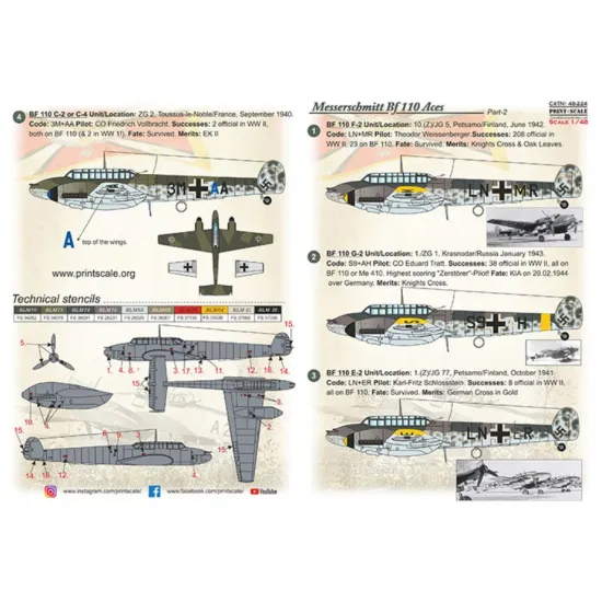 Print Scale 48-224 1/48 Decal For Messerschmitt Bf-110 Zerstorer Part 2
