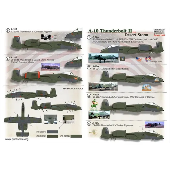 Print Scale 48-255 1/48 Decal For A-10 Thunderbolt Desert Storm Part 2