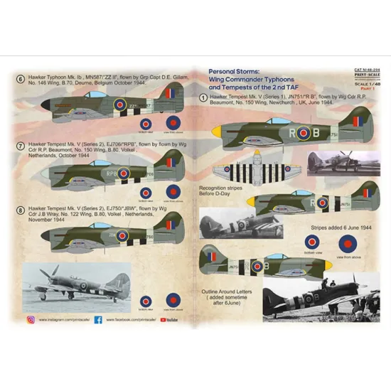 Print Scale 48-294 1/48 Decal For Personal Storm Wings Commander Typhoon And Tempests Of The 2nd Taf Part 1